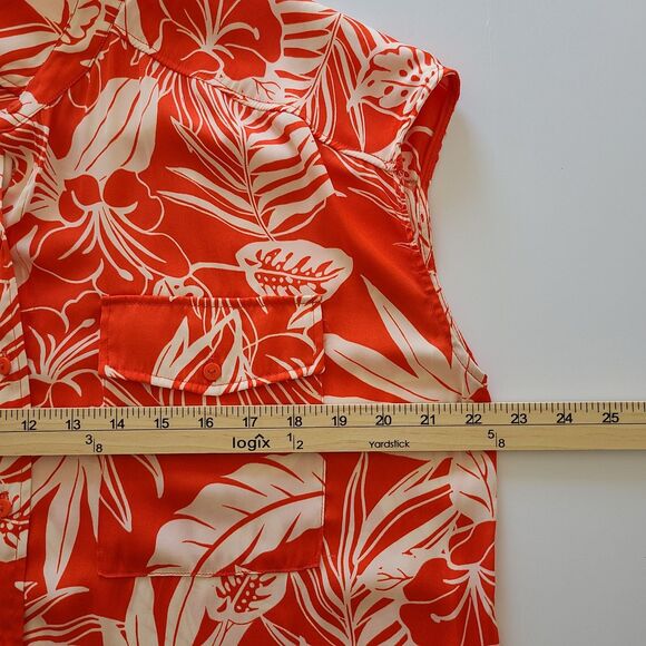 Joie Women's Orang & White Floral Print Button-Up Blouse Top Size L - Picture 9 of 10